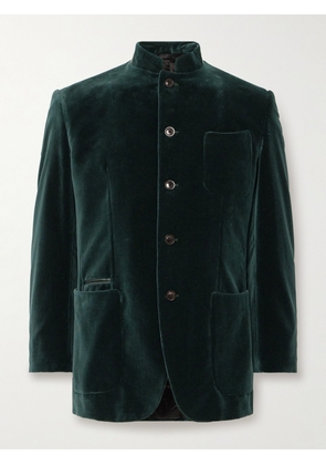 Purdey - Estate Mandarin-Collar Leather-Trimmed Cotton-Velvet Tuxedo Jacket - Men - Green - UK/US 38