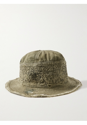 KAPITAL - The Old Man and the Sea Distressed Buckled Cotton-Twill Bucket Hat - Men - Green