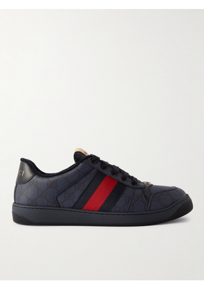 Gucci - Screener Leather and Webbing-Trimmed Monogrammed Canvas Sneakers - Men - Blue - UK 6