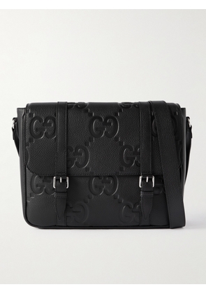 Gucci - Jumbo GG Medium Logo-Debossed Full-Grain Leather Messenger Bag - Men - Black