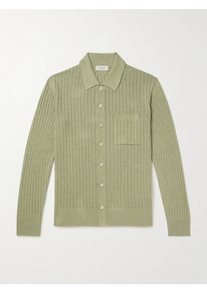 PIACENZA 1733 - Pointelle-Knit Silk and Linen-Blend Shirt - Men - Green - IT 46