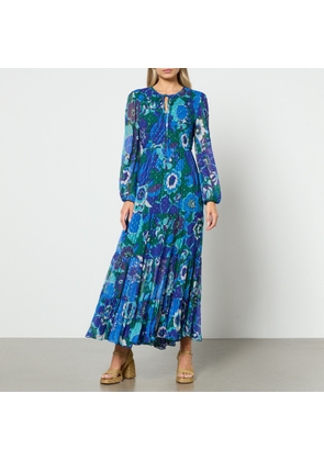 RIXO Lori Floral-Print Shirred Chiffon Midi Dress - UK 8