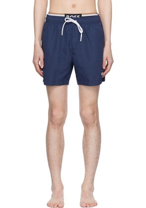 BOSS Navy Printed Swim Shorts
