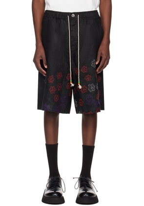 Glass Cypress Black Embroidered Shorts