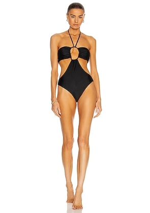 Rosetta Getty Drawstring Bandeau One Piece Swimsuit in Black - Black. Size L (also in XS).