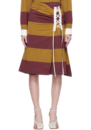 Dries Van Noten Burgundy & Brown Lace-Up Skirt