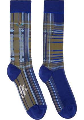 Vivienne Westwood Navy & Khaki Madras Oversize Socks