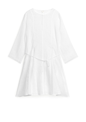 Flared Linen Dress - White
