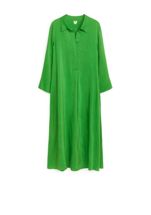 Long Linen Blend Dress - Green