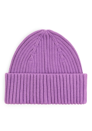 Rib Knit Beanie - Purple
