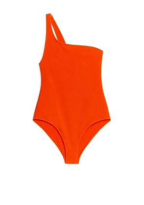 Crinkle One-Shoulder Swimsuit - Orange