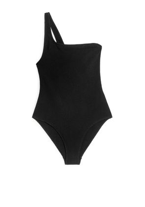 Crinkle One-Shoulder Swimsuit - Black