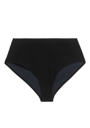 High Waist Textured Bikini Bottom - Black