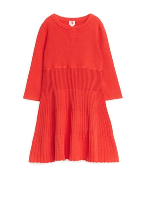 Rib Knitted Dress - Orange