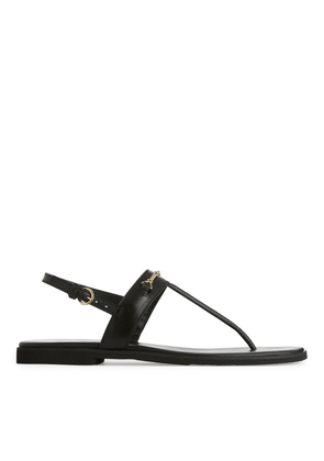 Leather Thong Sandals - Black