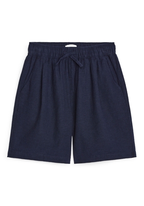 Cotton-Linen Shorts - Blue