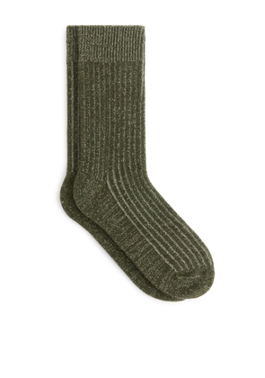 Wool Blend Rib Socks - Green