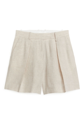 High Waist Linen Shorts - Beige