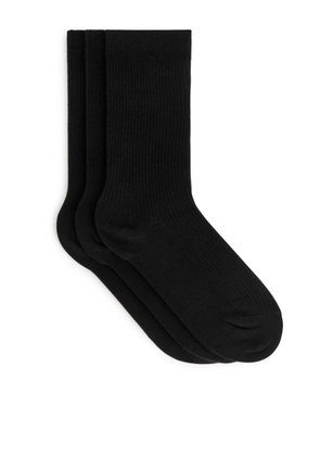Cotton Rib Socks Set of 3 - Black