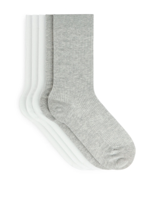 Cotton Rib Socks Set of 5 - White