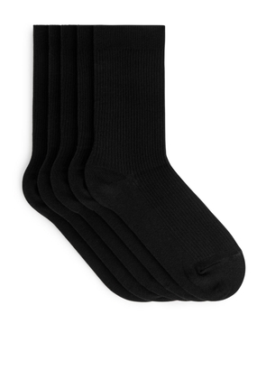 Cotton Rib Socks Set of 5 - Black