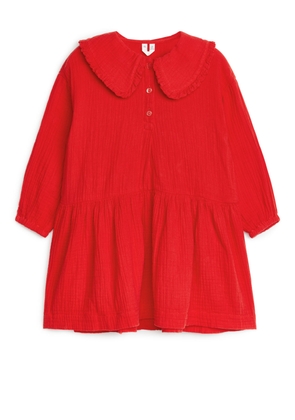 Frill Cheesecloth Dress - Red