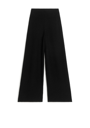 Wide Cashmere Trousers - Black