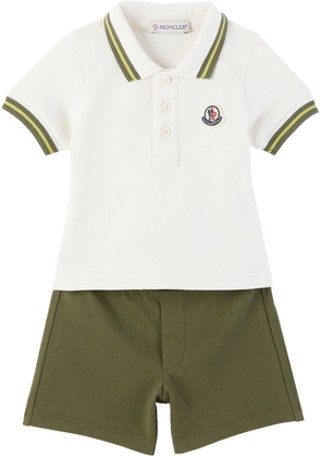 Moncler Enfant Baby White & Green Polo & Shorts Set