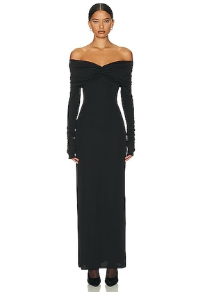 Helsa Matte Jersey Off Shoulder Maxi Dress in Black - Black. Size S (also in XS).