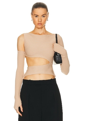 Andreadamo Ribbed Knit Asymmetric Top in Nude - Nude. Size L (also in S).