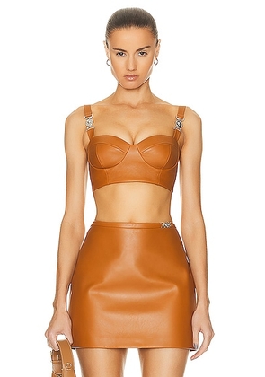 VERSACE Leather Bustier Top in Caramel & Black - Brown. Size 42 (also in ).