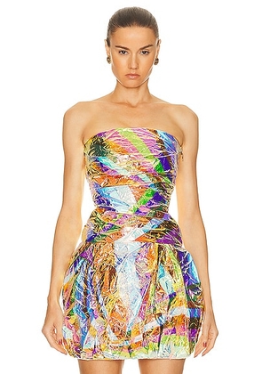 Emilio Pucci Strapless Crinkled Top in Blue & Fuchsia - Metallic Neutral. Size 44 (also in 38).