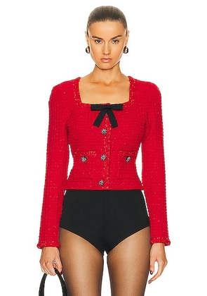 self-portrait Knit Bow Top in Red - Red. Size XS (also in ).