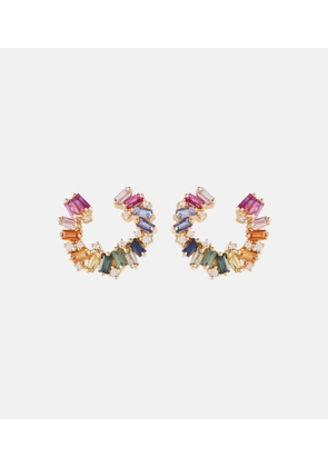 Suzanne Kalan Rainbow 18kt gold hoop earrings with diamonds and sapphires