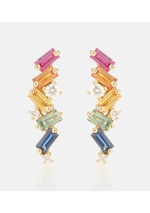 Suzanne Kalan Rainbow Fireworks 18kt gold earrings with diamonds and sapphires