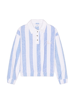 Rhude Striped Loop Terry Polo in White & Light Blue - Blue. Size S (also in M).