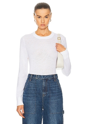 Enza Costa Linen Open Knit Crewneck Top in White - White. Size S (also in XS).