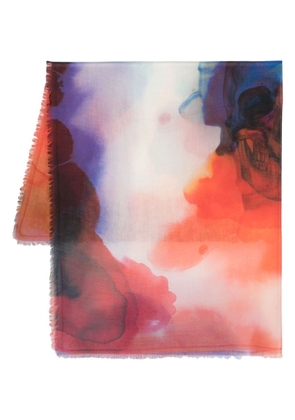 Alexander McQueen watercolour-print cashmere-silk scarf - Red