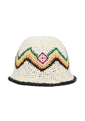 Casablanca Raffia Crochet Hat in White & Multi - Ivory. Size M/L (also in S/M).