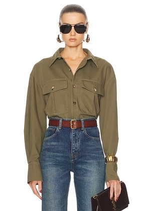 Saint Laurent Button Up Top in Authentic Kaki - Olive. Size L (also in M, S, XS).