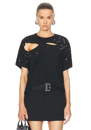 Interior The Diamante Mandy Crystal Embelllished T-shirt in Black - Black. Size L (also in M, S, XS).