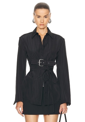 Alexander Wang Long Sleeve Top With Back Slit And Belt in Black & White - Black. Size 0 (also in 2, 4, 6).