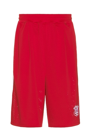 Willy Chavarria Tacombi Pleated Basketball Shorts in Red & White - Red. Size M (also in L).