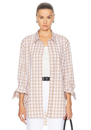 Citizens of Humanity Kayla Shirt in Khaki Gingham - Beige. Size L (also in M, S, XS).