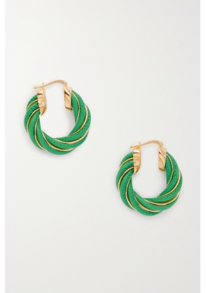 Bottega Veneta - Twist Gold-tone And Leather Hoop Earrings - Green - One size