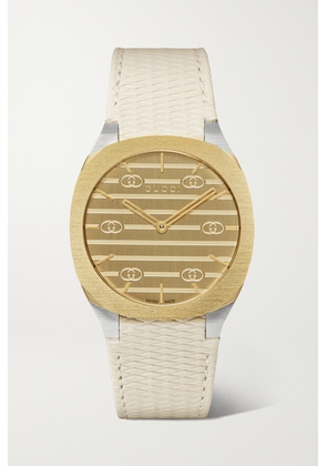 Gucci - 25h 34mm Textured-leather, Gold-plated And Stainless Steel Watch - White - One size