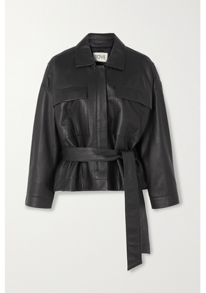 TOVE - Rae Belted Leather Jacket - Black - small,medium,large