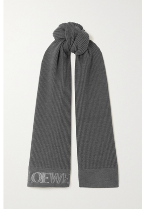 Loewe - Ribbed Cashmere-jacquard Scarf - Gray - One size