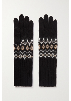 KHAITE - Vail Fair Isle Cashmere Gloves - Black - One size