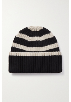 TOTEME - Striped Ribbed-knit Wool Beanie - Black - One size